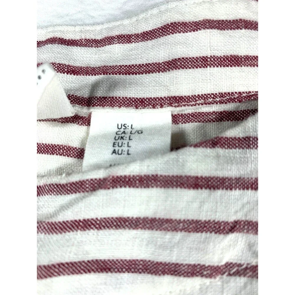 Artisan NY 100% Linen Top Womens L Burgundy White Striped Long Sleeve Boat Neck - Picture 3 of 9